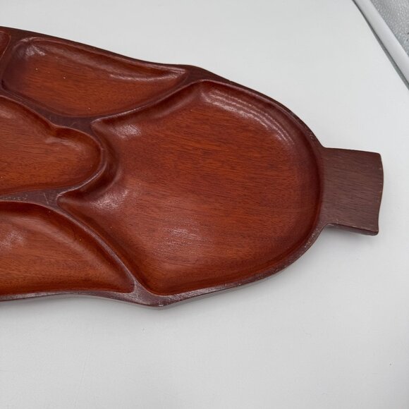 Carib Craft Mahogany Wood Serving Tray Vintage Haiti 7 Sections Unique Tiki Bar - Picture 2 of 7